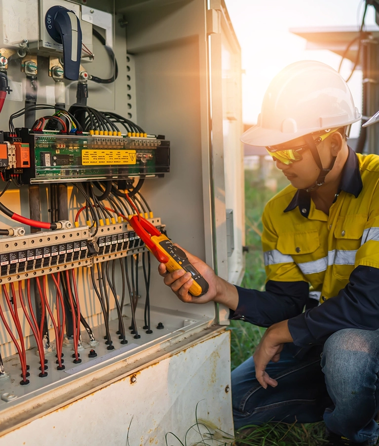 mężczyzna wykonujący pomiar elektryczny